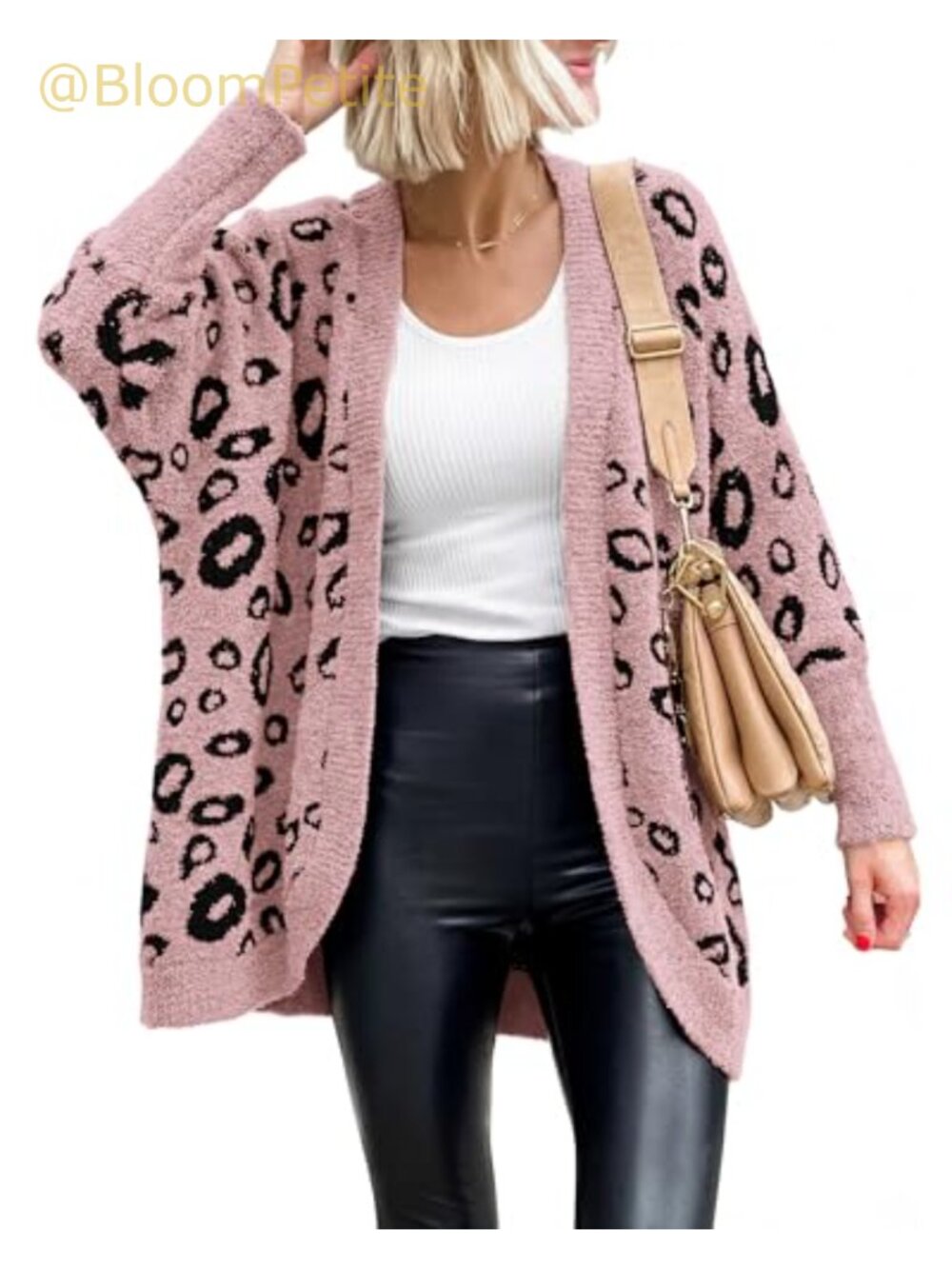 Leopard Print Knit Open Front Cardigan Women Batwing Sleeve Sweater